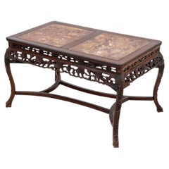 Chinese Red Marble Inset Rosewood Low Table, 19th century