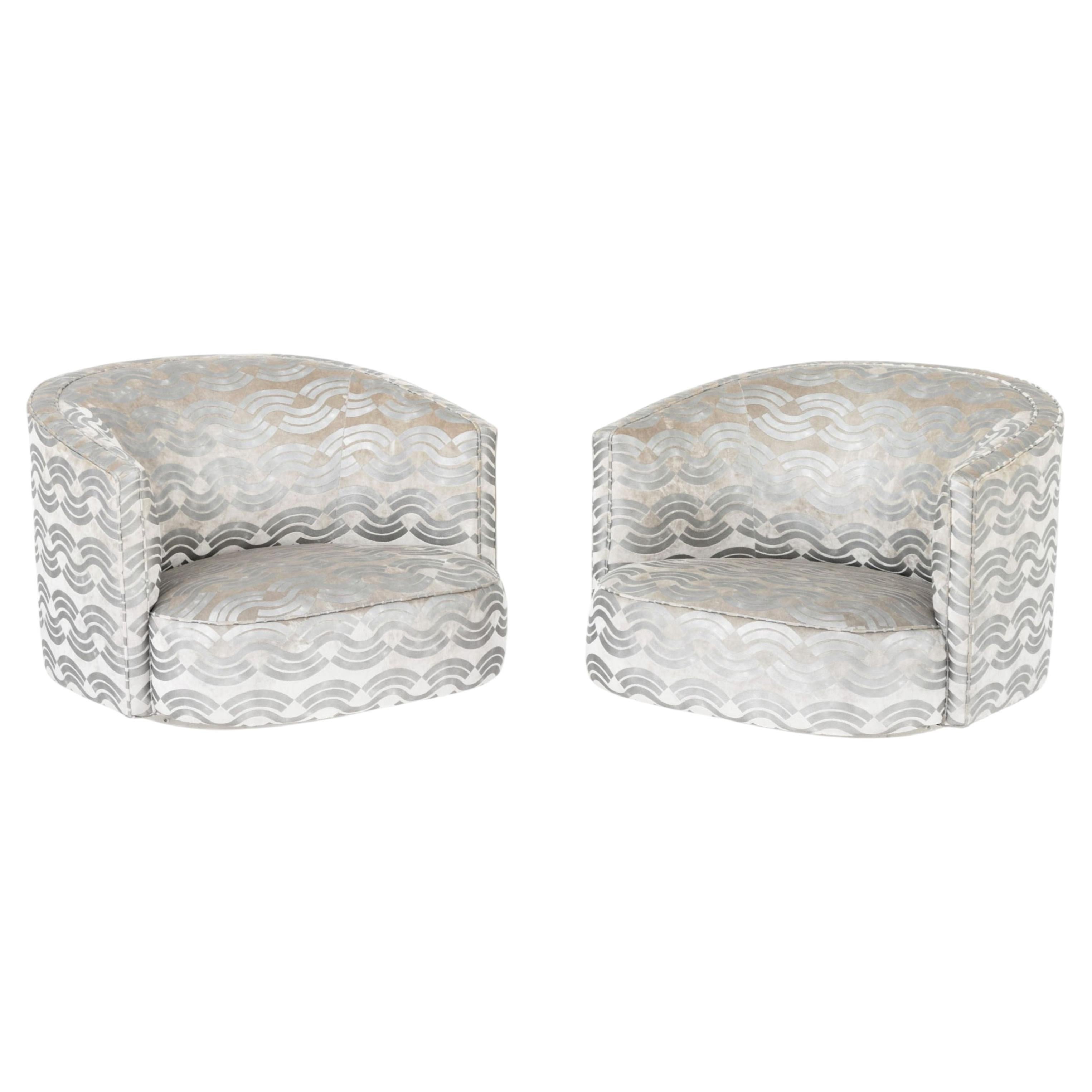 Gray Velvet Swivel Tub Chairs with Acrylic Base, Milo Baughman Style For Sale