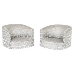 Gray Velvet Swivel Tub Chairs with Acrylic Base, Milo Baughman Style