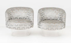 Gray Velvet Swivel Tub Chairs with Acrylic Base, Milo Baughman Style