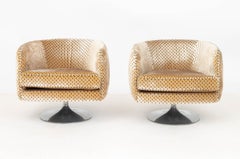 Milo Baughman Style Velvet Tub Chairs with Chrome Base, Modern Pair