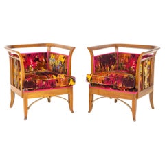 Pair of Art Deco Velvet Armchairs with Giltwood Accents, 20th Century