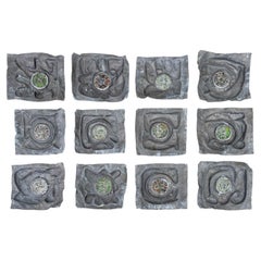 Set of Twelve Mid-Century Modern Glass and Metal Panels