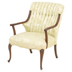Queen Anne Style Sage Green Silk Upholstered Arm Chair