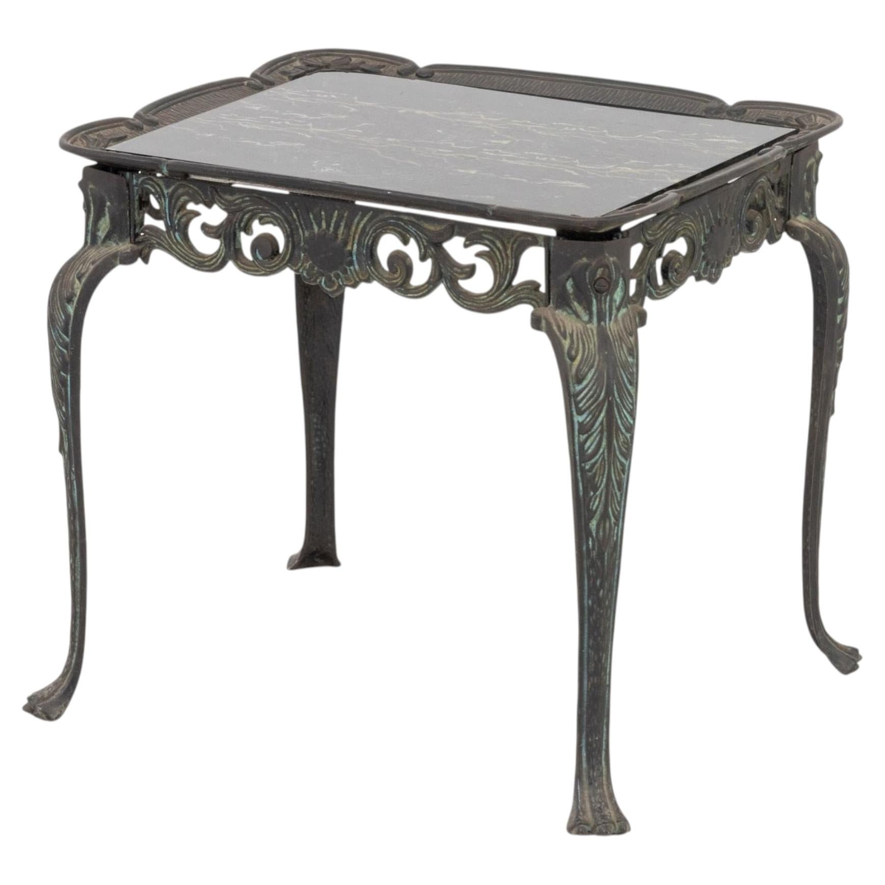 Louis XV Style Paint-Decorated Faux Marble Top Cast Iron End Table For Sale
