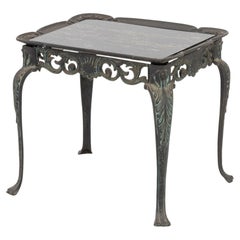 Louis XV Style Paint-Decorated Faux Marble Top Cast Iron End Table