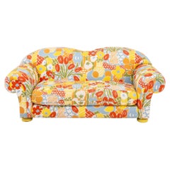Vintage Custom Upholstered Abstract Floral Print Sofa