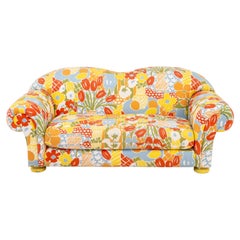 Vintage Custom Upholstered Abstract Floral Print Sofa