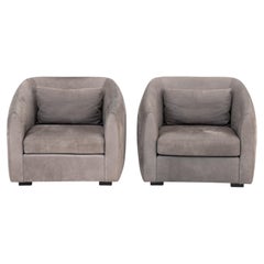Pair of Modern Style Gray Suede Upholstered Tub Chairs