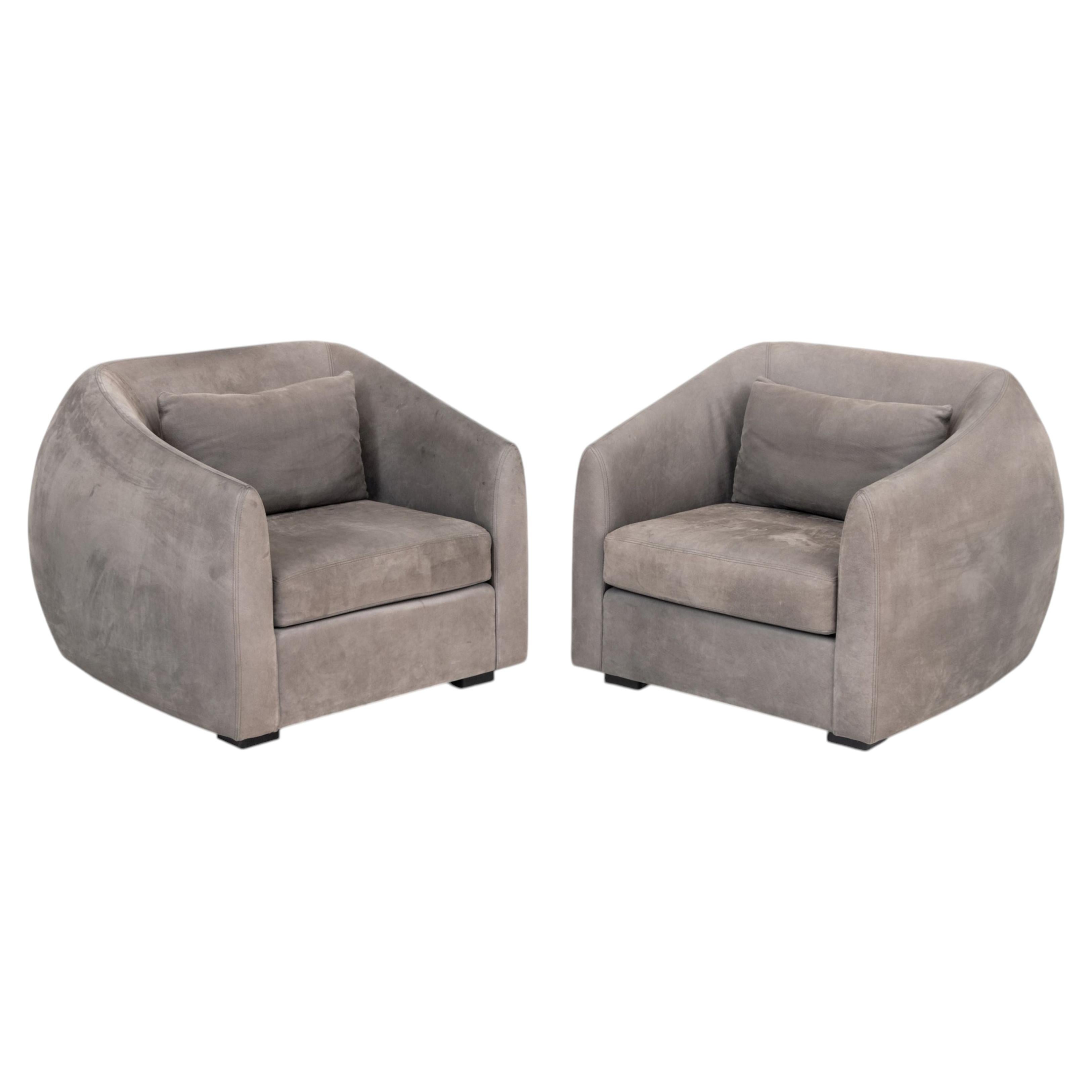 Pair of Modern Style Gray Suede Upholstered Tub Chairs For Sale