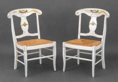 Pair of American White Paint-Decorated Rush Seat Chairs