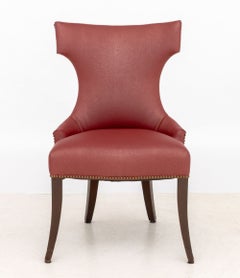 Contemporary Red Upholstery and Mahogany Lounge Chairs, Pair