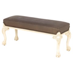Louis XV Style White Window Seat with Faux Shagreen Upholstery