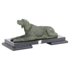 Setter Dog Verdigris Patinated Spelter Sculpture on Black Marble Base