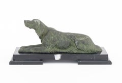Setter Dog Verdigris Patinated Spelter Sculpture on Black Marble Base