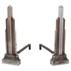 Donald Deskey Art Deco Skyscraper Andirons, Early 20th Century, Pair