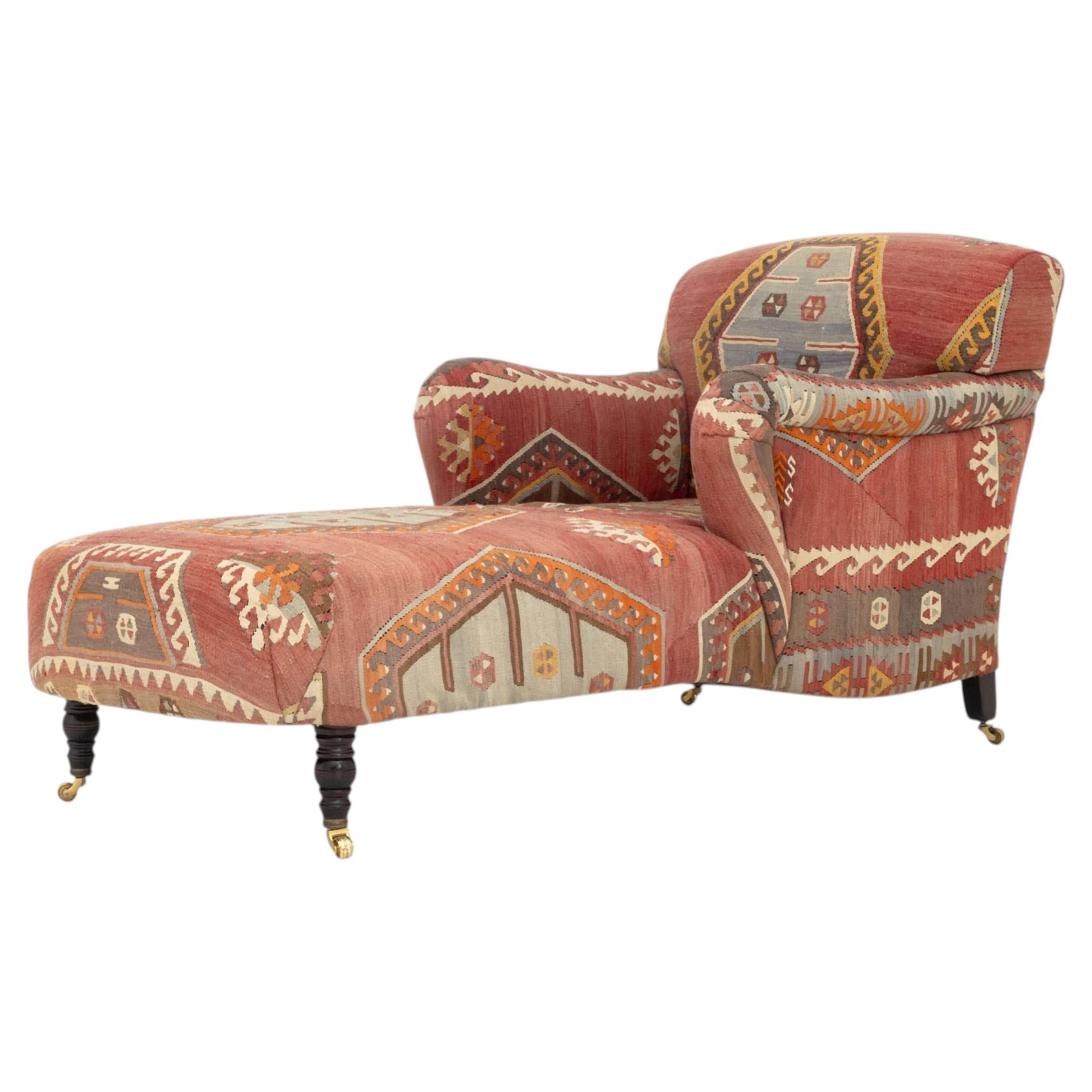 Kilim Upholstered Chaise Longue by George Smith, Late 20th Century