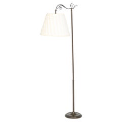 Art Nouveau Style Patinated Metal Floor Lamp with Woven Fabric Shade