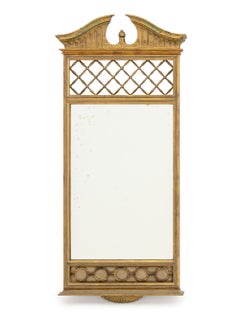 Neoclassical Giltwood Wall Mirror, 19th Century, Lattice and Floral Crest
