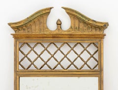 Neoclassical Giltwood Wall Mirror, 19th Century, Lattice and Floral Crest