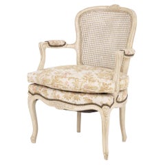 Louis XV Style Cane Paneled Back Fauteuil with Chinoiserie Style Upholstery