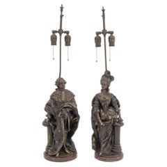 Pair of After Pierre-Ettienne Campagne Bronze Sculptures Mounted as Lamps
