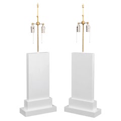 Modern Minimalist White Wood Table Lamps, Late 20th Century