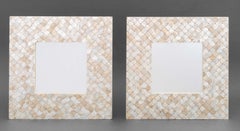 Paire de Tableau mural carré moderne encadré de coquillages Capiz Miroirs