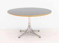 George Nelson for Herman Miller Pedestal Table, Black Veneered Maple & Aluminum