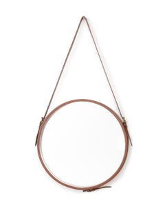 Contemporary Faux Leather Strap Framed Circular Mirror