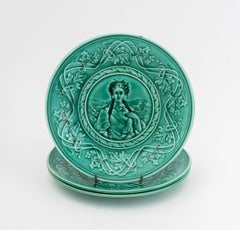 Emile Regal and Jules Sanejouand Majolica Portrait Ceramic Tableware Pieces