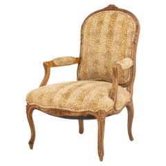Louis XV Style Leopard Print Upholstered Walnut Fauteuil