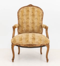 Louis XV Style Leopard Print Upholstered Walnut Fauteuil