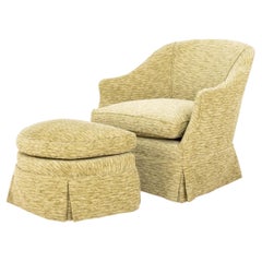 Modern Green Upholstered Tub Chair with Ottoman Set