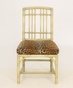 Modern Green Faux Bamboo Side Chair with Leopard Print Cushion