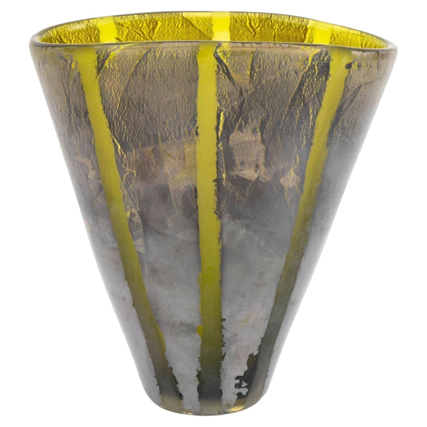 Adam Aaronson Silver Striped Olive Green Glass Vase, 2001 For Sale