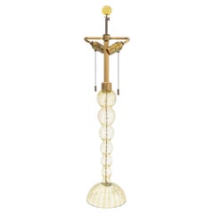 Mid-Century Modern Murano Glass Table Lamp, Green Striped Orbs