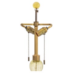 Mid-Century Modern Murano Glass Table Lamp, Green Striped Orbs