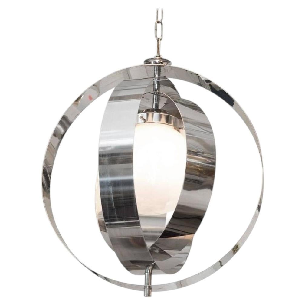 Italian Armillary Style Chrome Pendant Light, 1970s For Sale