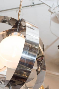 Italian Armillary Style Chrome Pendant Light, 1970s