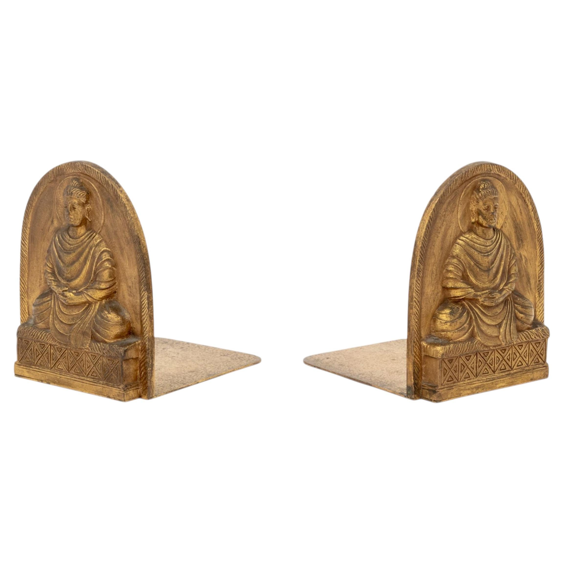 Pair of Tiffany Studios Buddha Motif Gilt Bronze Bookends