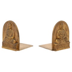 Pair of Tiffany Studios Buddha Motif Gilt Bronze Bookends