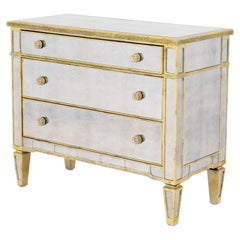 Horchow "Amelie" Mirrored Silvered Four-Drawer Wood Dresser