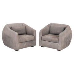 Pair of Modern Style Gray Suede Upholstered Tub Chairs