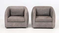 Pair of Modern Style Gray Suede Upholstered Tub Chairs