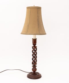 Pair of Jacobean Style Carved Mahogany Double Barley Twist Table Lamps