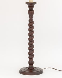 Pair of Jacobean Style Carved Mahogany Barley Twist Table Lamps