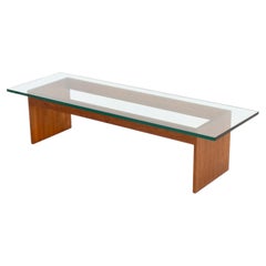 Mid-Century Modern Glass Top Teak Coffee Table with Glass Top