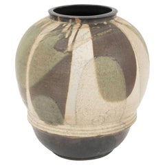 Jarrón grande de cerámica artística de gres esmaltado policromado de Paul Chaleff, 1973