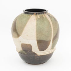 Jarrón grande de cerámica artística de gres esmaltado policromado de Paul Chaleff, 1973